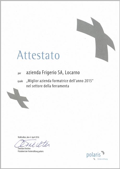 attestato Polaris Frigerio